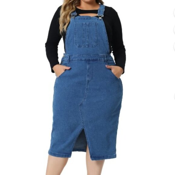 Agnes Orinda Women's Plus Size Overall Knee Slit Hem Denim Dress - NWT - Picture 3 of 5